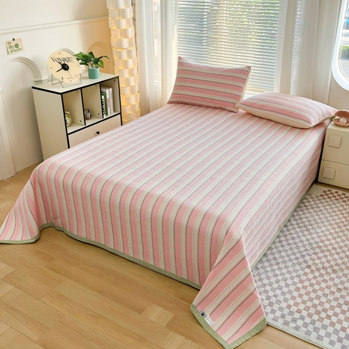 91家纺网 家纺一手货源 找家纺 梦精灵家纺 2026新款全棉纯棉色织水洗棉四件套绗缝夹棉床盖防滑床单四季通用米单人学生宿舍 左岸-粉