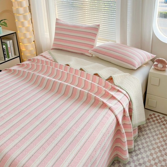 91家纺网 家纺一手货源 找家纺 梦精灵家纺 2026新款全棉纯棉色织水洗棉四件套绗缝夹棉床盖防滑床单四季通用米单人学生宿舍 左岸-粉