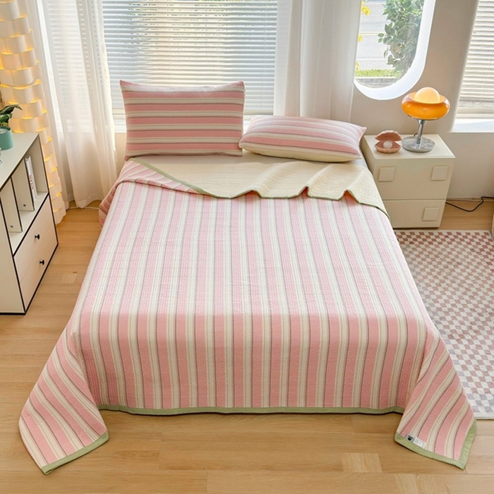 91家纺网 家纺一手货源 找家纺 梦精灵家纺 2026新款全棉纯棉色织水洗棉四件套绗缝夹棉床盖防滑床单四季通用米单人学生宿舍 左岸-粉