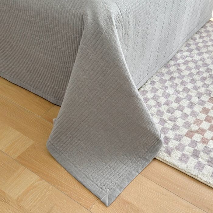 91家纺网 家纺一手货源 找家纺 梦精灵家纺 2026新款全棉纯棉色织水洗棉四件套绗缝夹棉床盖防滑床单四季通用米单人学生宿舍 雅灰