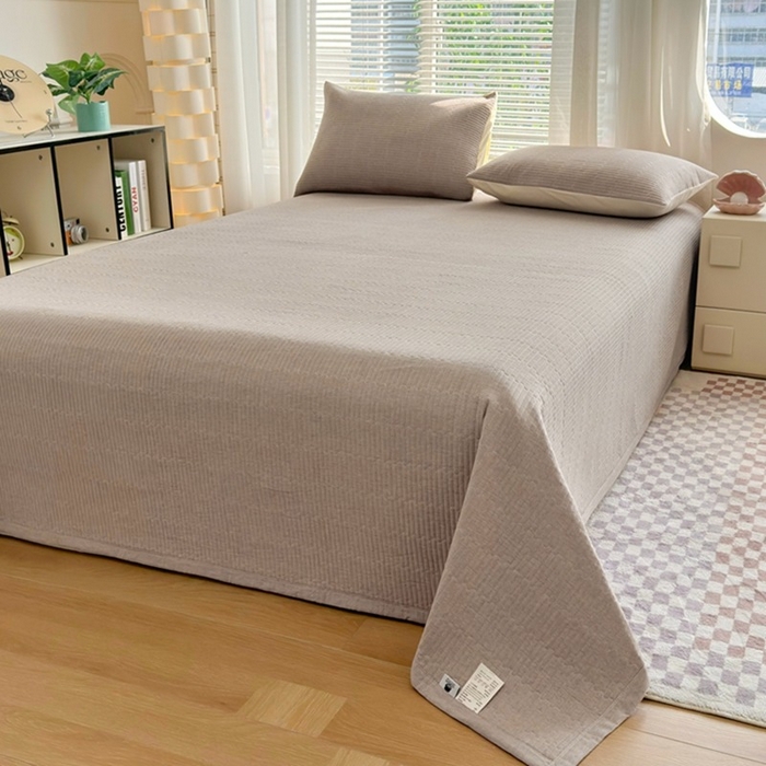 91家纺网 家纺一手货源 找家纺 梦精灵家纺 2026新款全棉纯棉色织水洗棉四件套绗缝夹棉床盖防滑床单四季通用米单人学生宿舍 棕咖