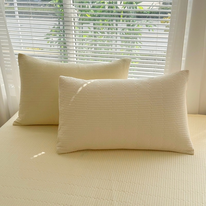 91家纺网 家纺一手货源 找家纺 梦精灵家纺 2026新款全棉纯棉色织水洗棉四件套绗缝夹棉床盖防滑床单四季通用米单人学生宿舍 鹅黄