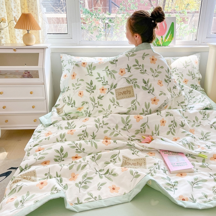 91家纺网 家纺一手货源 找家纺 格子铺 2026新款全棉纯棉印花棉花夏被夏凉被空调被 青柠薄荷