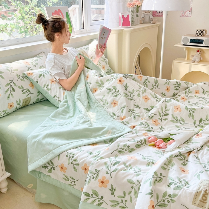 91家纺网 家纺一手货源 找家纺 格子铺 2026新款全棉纯棉印花棉花夏被夏凉被空调被 青柠薄荷