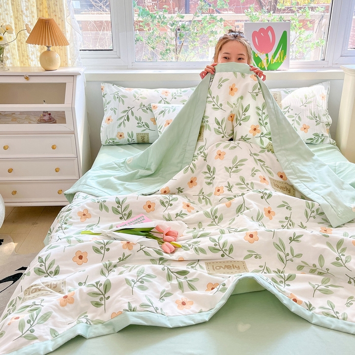 91家纺网 家纺一手货源 找家纺 格子铺 2026新款全棉纯棉印花棉花夏被夏凉被空调被 青柠薄荷