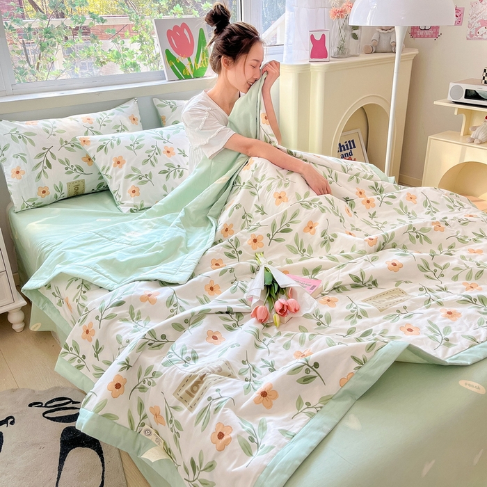 91家纺网 家纺一手货源 找家纺 格子铺 2026新款全棉纯棉印花棉花夏被夏凉被空调被 青柠薄荷