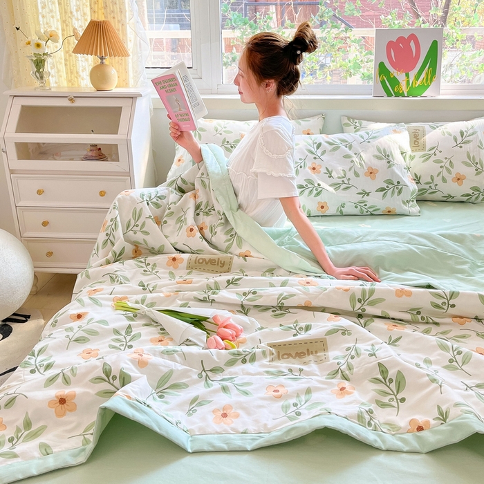 91家纺网 家纺一手货源 找家纺 格子铺 2026新款全棉纯棉印花棉花夏被夏凉被空调被 青柠薄荷