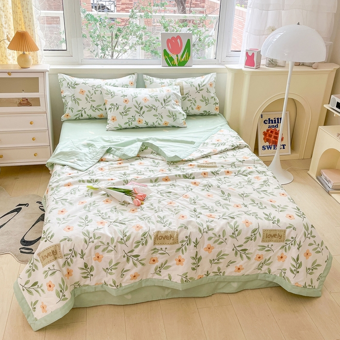 91家纺网 家纺一手货源 找家纺 格子铺 2026新款全棉纯棉印花棉花夏被夏凉被空调被 青柠薄荷