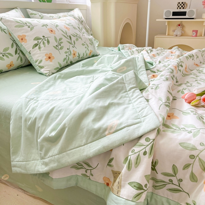 91家纺网 家纺一手货源 找家纺 格子铺 2026新款全棉纯棉印花棉花夏被夏凉被空调被 青柠薄荷