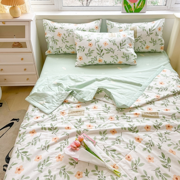 91家纺网 家纺一手货源 找家纺 格子铺 2026新款全棉纯棉印花棉花夏被夏凉被空调被 青柠薄荷