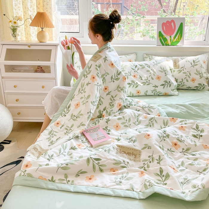 91家纺网 家纺一手货源 找家纺 格子铺 2026新款全棉纯棉印花棉花夏被夏凉被空调被 青柠薄荷