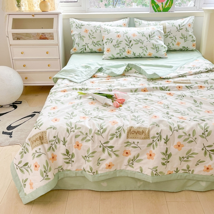 91家纺网 家纺一手货源 找家纺 格子铺 2026新款全棉纯棉印花棉花夏被夏凉被空调被 青柠薄荷