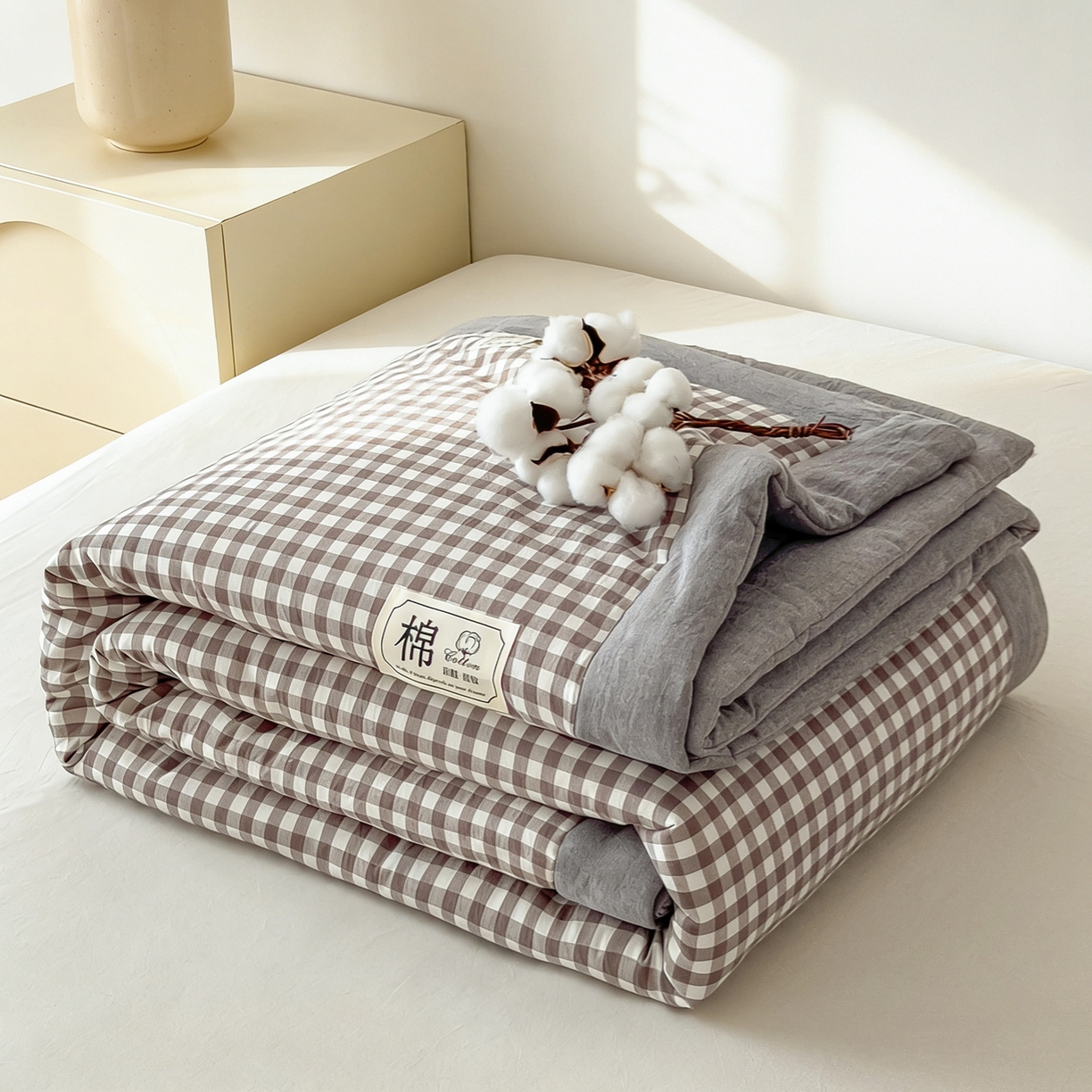 好尚居 2026新款亲肤水洗棉格子夏被夏凉被空调被 灰小格