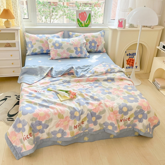 91家纺网 家纺一手货源 找家纺 格子铺 2026新款全棉纯棉印花棉花夏被夏凉被空调被 蓝海晨光