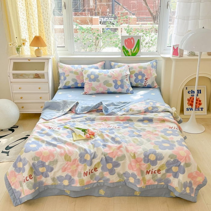 91家纺网 家纺一手货源 找家纺 格子铺 2026新款全棉纯棉印花棉花夏被夏凉被空调被 蓝海晨光