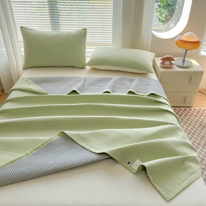 91家纺网 家纺一手货源 找家纺 梦精灵家纺 2026新款全棉纯棉色织水洗棉四件套绗缝夹棉床盖防滑床单四季通用米单人学生宿舍 幻影绿