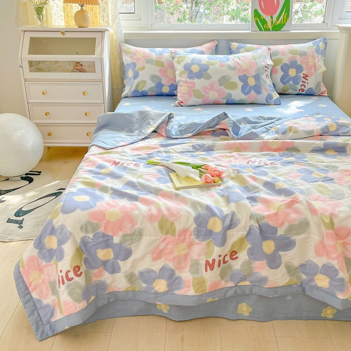 91家纺网 家纺一手货源 找家纺 格子铺 2026新款全棉纯棉印花棉花夏被夏凉被空调被 蓝海晨光