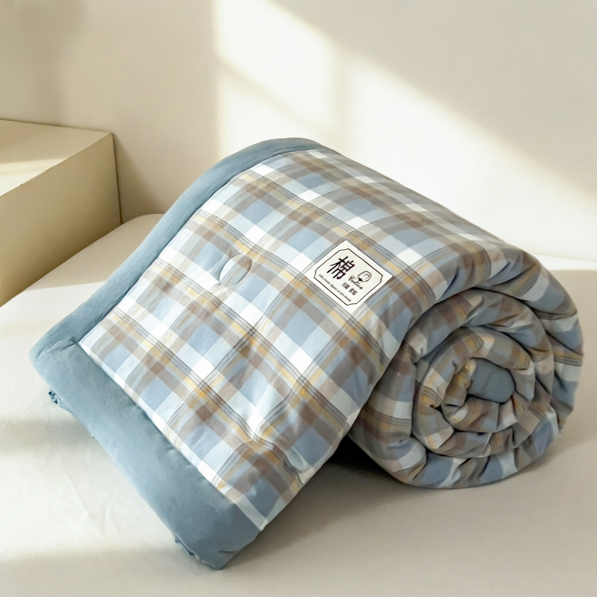 91家纺网 家纺一手货源 找家纺 好尚居 2026新款亲肤水洗棉格子夏被夏凉被空调被 雅致蓝