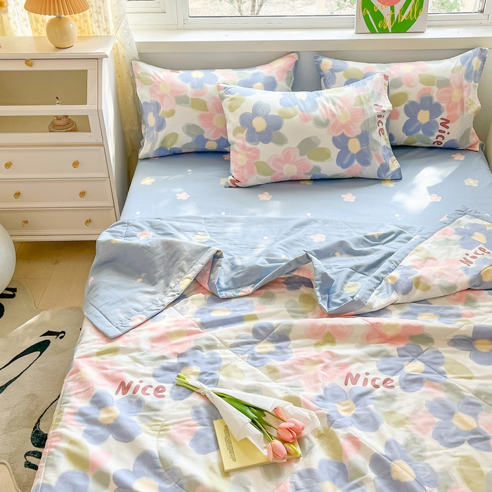 91家纺网 家纺一手货源 找家纺 格子铺 2026新款全棉纯棉印花棉花夏被夏凉被空调被 蓝海晨光