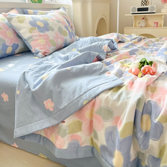 91家纺网 家纺一手货源 找家纺 格子铺 2026新款全棉纯棉印花棉花夏被夏凉被空调被 蓝海晨光