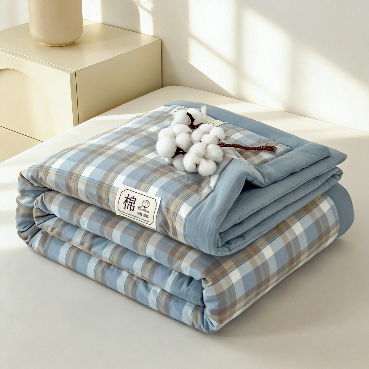 好尚居 2026新款亲肤水洗棉格子夏被夏凉被空调被 雅致蓝
