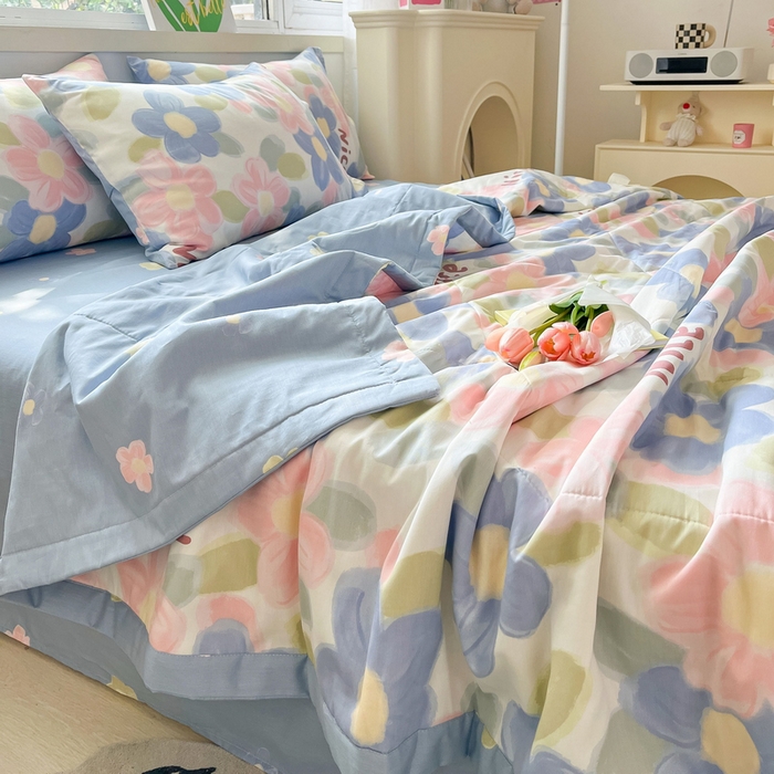 91家纺网 家纺一手货源 找家纺 格子铺 2026新款全棉纯棉印花棉花夏被夏凉被空调被 蓝海晨光