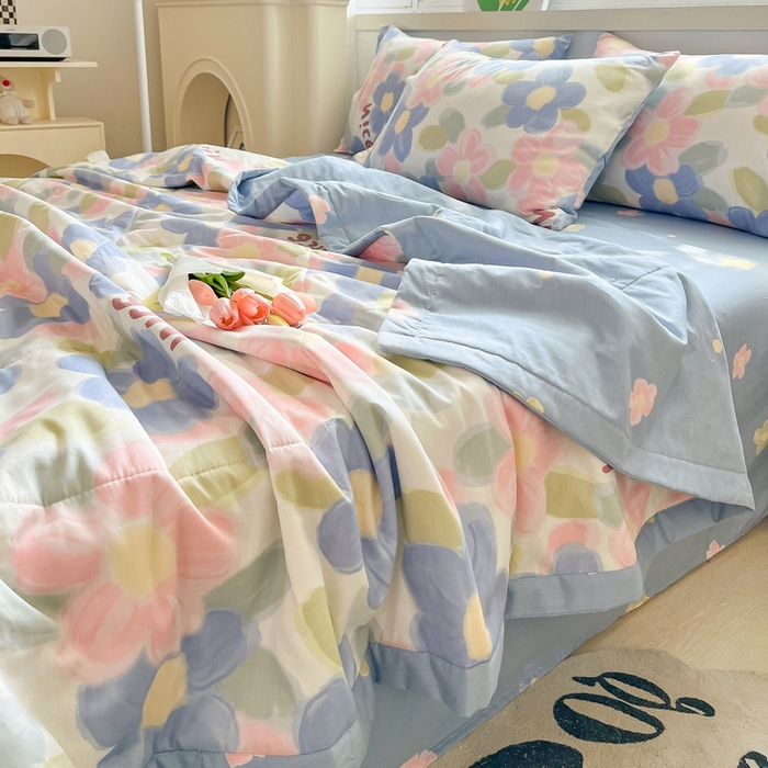 91家纺网 家纺一手货源 找家纺 格子铺 2026新款全棉纯棉印花棉花夏被夏凉被空调被 蓝海晨光