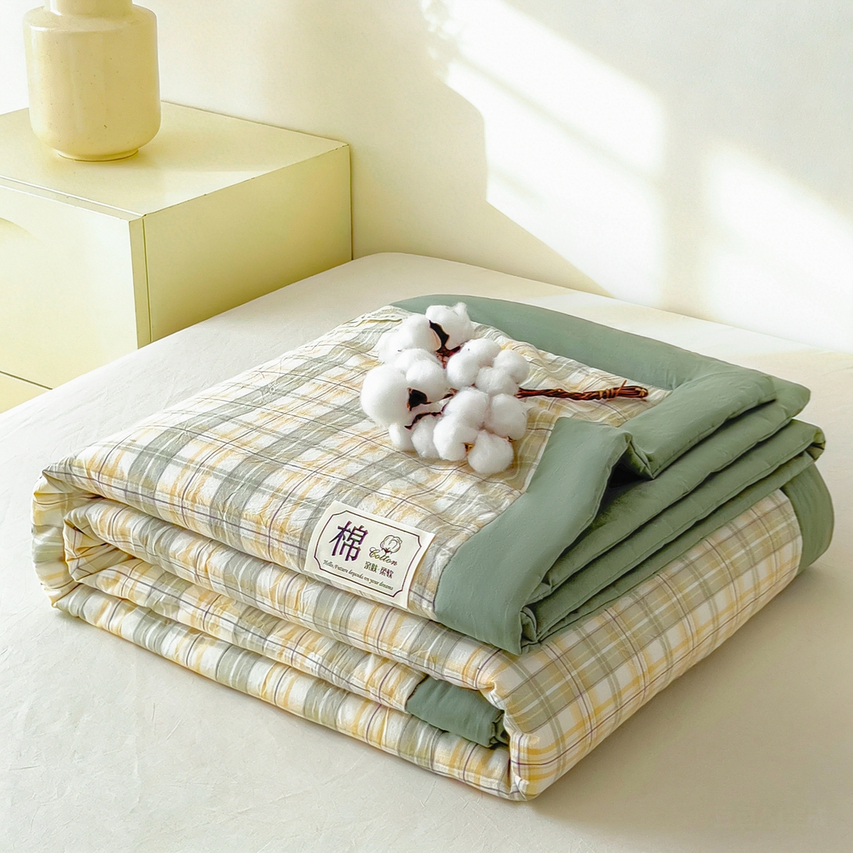 好尚居 2026新款亲肤水洗棉格子夏被夏凉被空调被 翠绿格