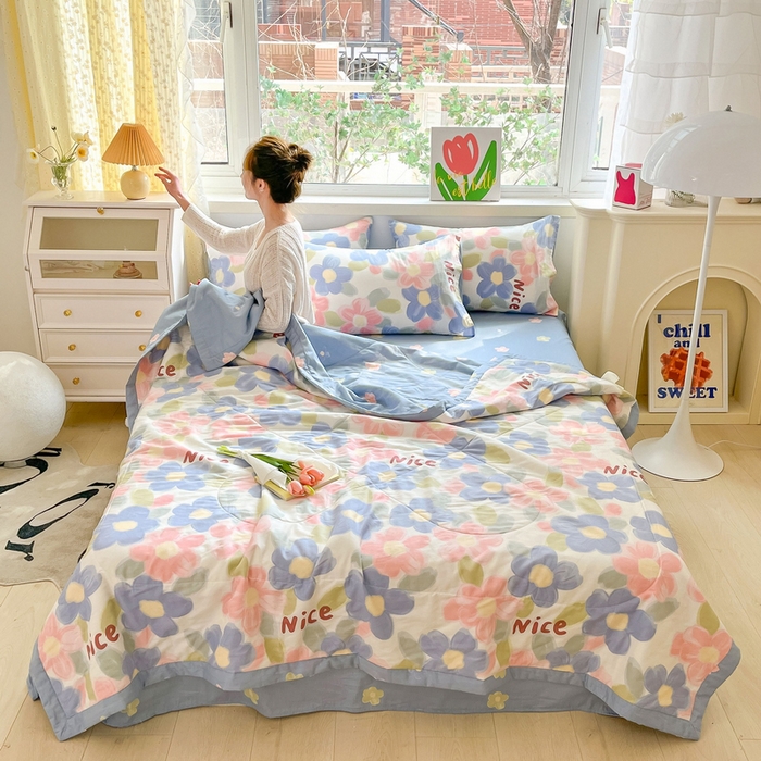 91家纺网 家纺一手货源 找家纺 格子铺 2026新款全棉纯棉印花棉花夏被夏凉被空调被 蓝海晨光