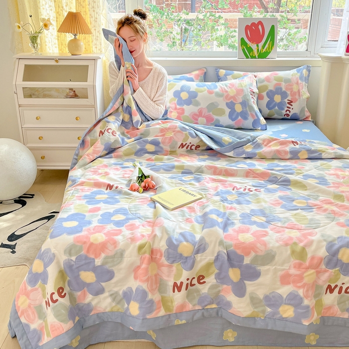 91家纺网 家纺一手货源 找家纺 格子铺 2026新款全棉纯棉印花棉花夏被夏凉被空调被 蓝海晨光