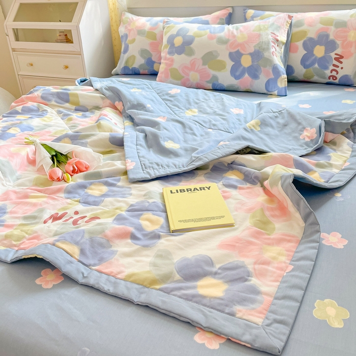 91家纺网 家纺一手货源 找家纺 格子铺 2026新款全棉纯棉印花棉花夏被夏凉被空调被 蓝海晨光