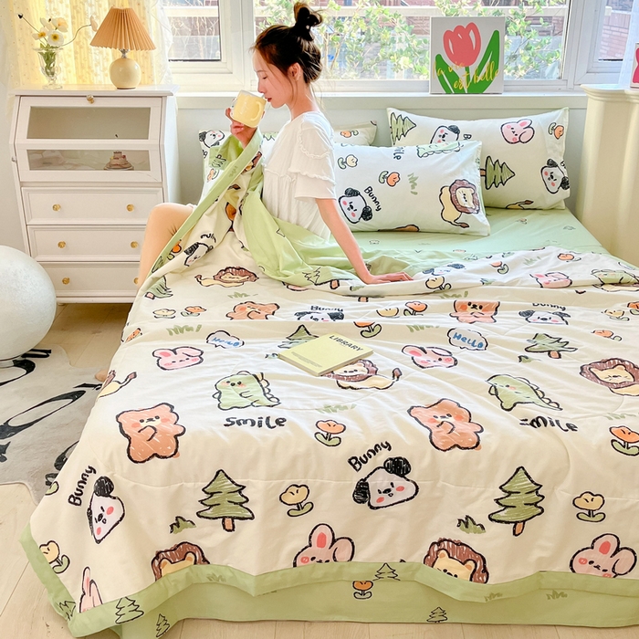 91家纺网 家纺一手货源 找家纺 格子铺 2026新款全棉纯棉印花棉花夏被夏凉被空调被 动物世界