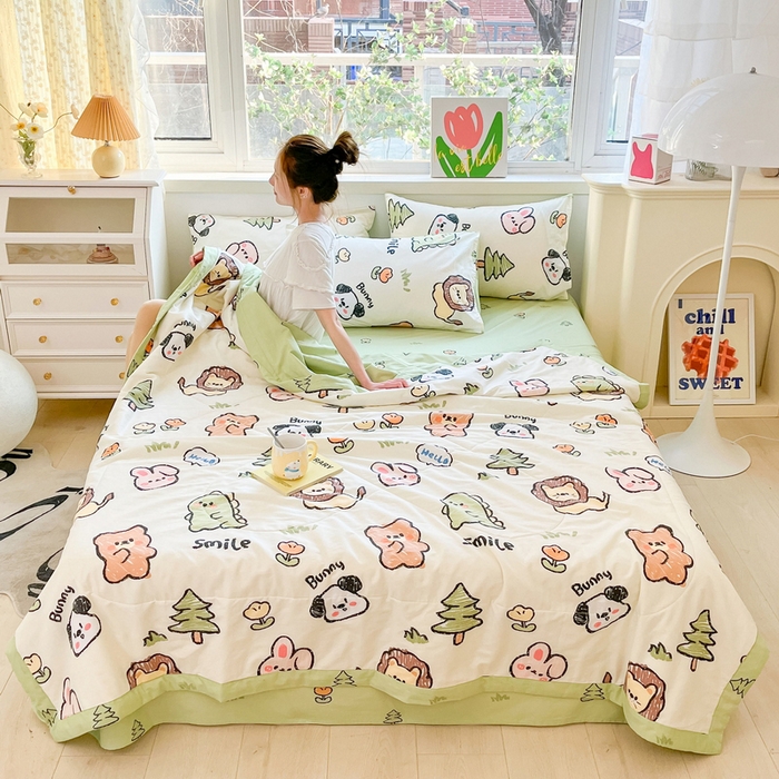 91家纺网 家纺一手货源 找家纺 格子铺 2026新款全棉纯棉印花棉花夏被夏凉被空调被 动物世界