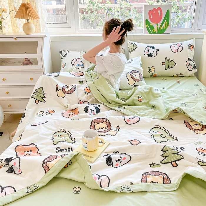 91家纺网 家纺一手货源 找家纺 格子铺 2026新款全棉纯棉印花棉花夏被夏凉被空调被 动物世界