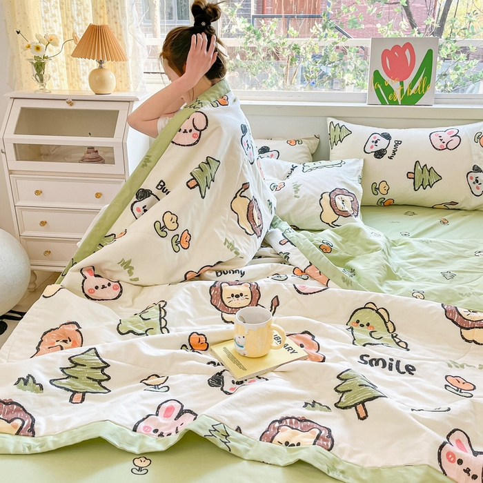 91家纺网 家纺一手货源 找家纺 格子铺 2026新款全棉纯棉印花棉花夏被夏凉被空调被 动物世界