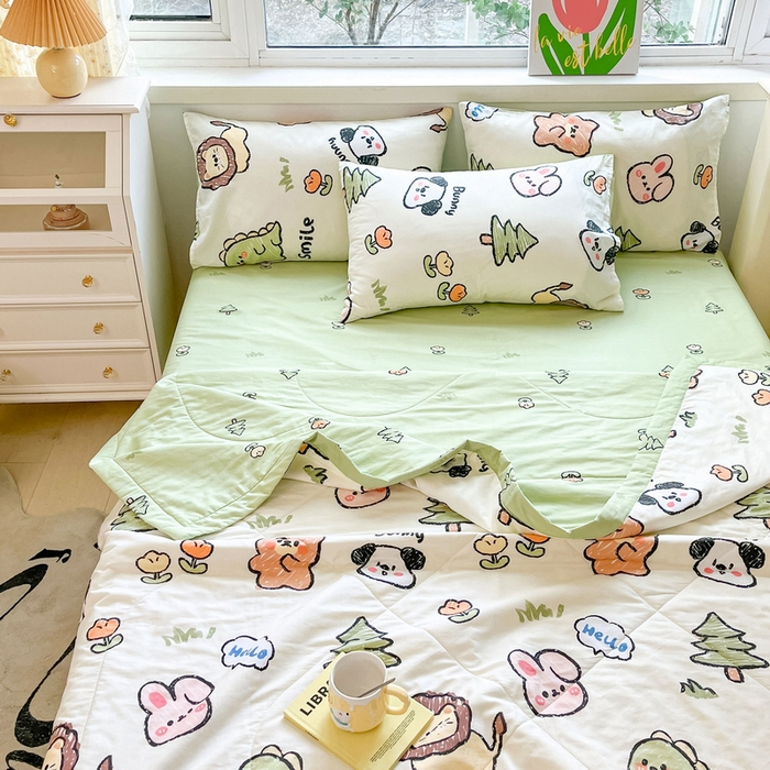 91家纺网 家纺一手货源 找家纺 格子铺 2026新款全棉纯棉印花棉花夏被夏凉被空调被 动物世界