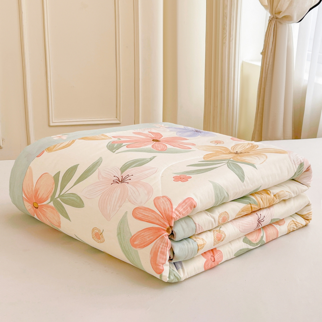 91家纺网 家纺一手货源 找家纺 格子铺 2026新款全棉纯棉印花棉花夏被夏凉被空调被 云裳花谷