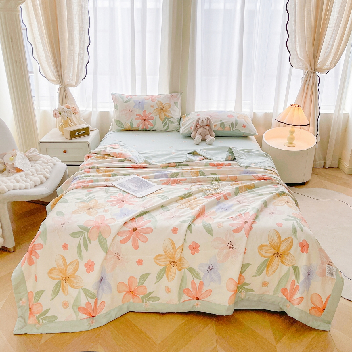 91家纺网 家纺一手货源 找家纺 格子铺 2026新款全棉纯棉印花棉花夏被夏凉被空调被 云裳花谷