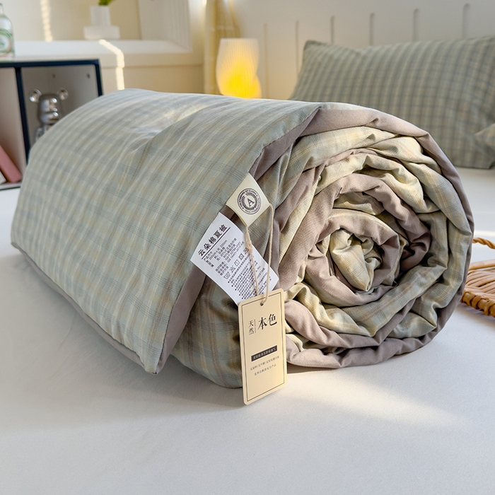 91家纺网 家纺一手货源 找家纺 （总）桔禾家纺 2026新款水洗云朵棉无印风格子大豆夏被夏凉被空调被直播爆款