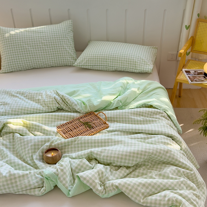 91家纺网 家纺一手货源 找家纺 桔禾家纺 2026新款水洗云朵棉无印风格子大豆夏被夏凉被空调被直播爆款 緑小格