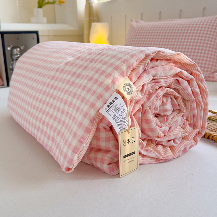 91家纺网 家纺一手货源 找家纺 （总）桔禾家纺 2026新款水洗云朵棉无印风格子大豆夏被夏凉被空调被直播爆款