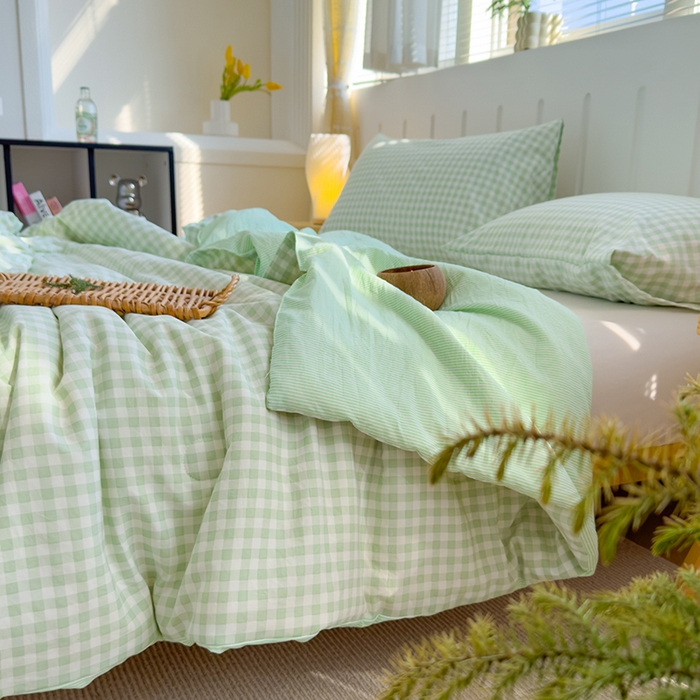 91家纺网 家纺一手货源 找家纺 桔禾家纺 2026新款水洗云朵棉无印风格子大豆夏被夏凉被空调被直播爆款 緑小格