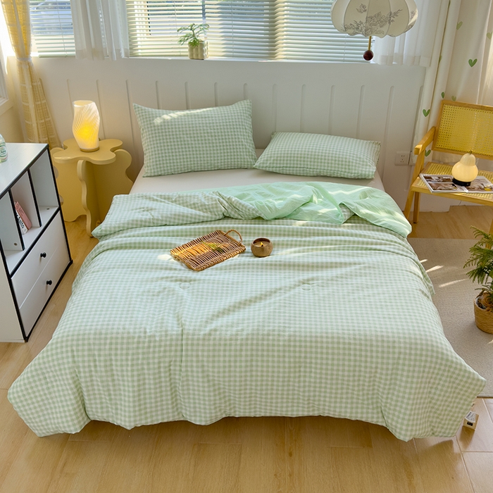 91家纺网 家纺一手货源 找家纺 桔禾家纺 2026新款水洗云朵棉无印风格子大豆夏被夏凉被空调被直播爆款 緑小格