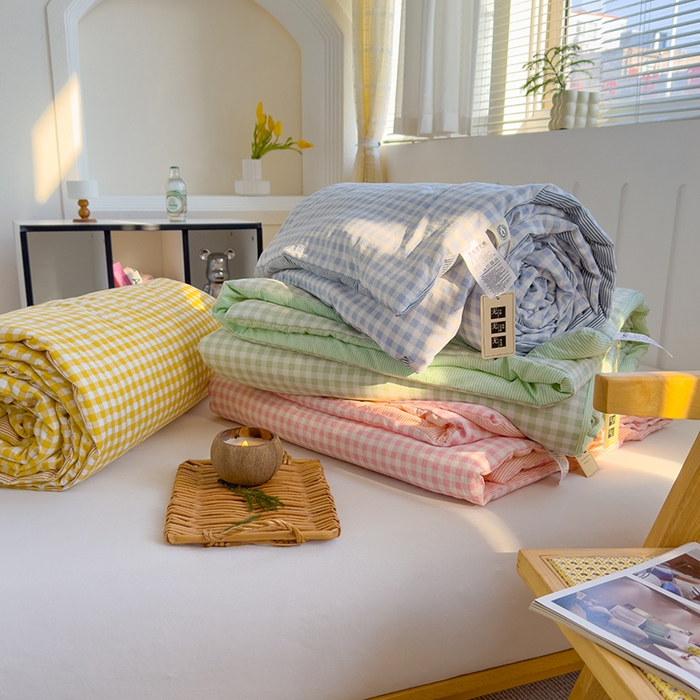桔禾家纺 2026新款水洗云朵棉无印风格子大豆夏被夏凉被空调被直播爆款 组合图仅供展示不可下单