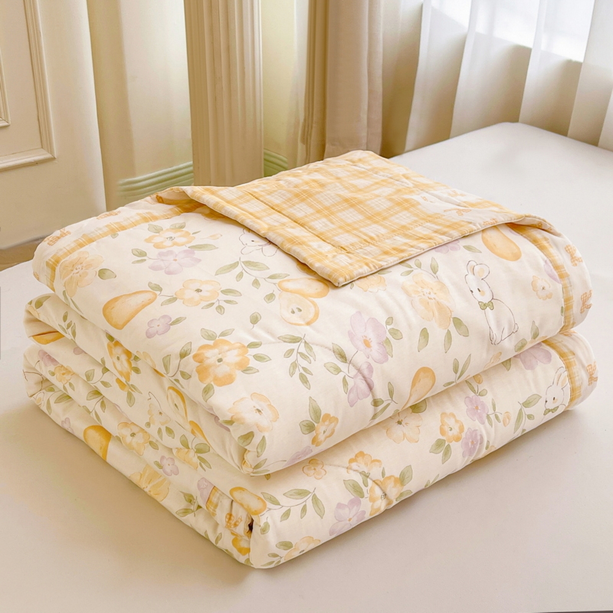 91家纺网 家纺一手货源 找家纺 格子铺 2026新款全棉纯棉印花棉花夏被夏凉被空调被 淡梨语