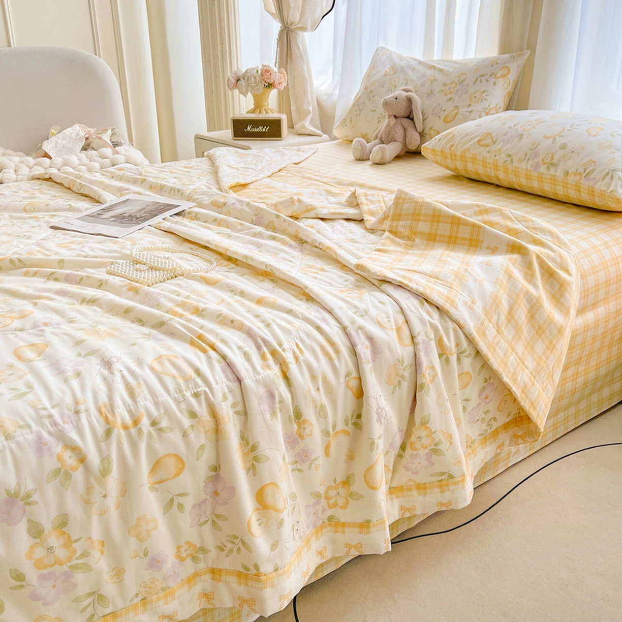 91家纺网 家纺一手货源 找家纺 格子铺 2026新款全棉纯棉印花棉花夏被夏凉被空调被 淡梨语