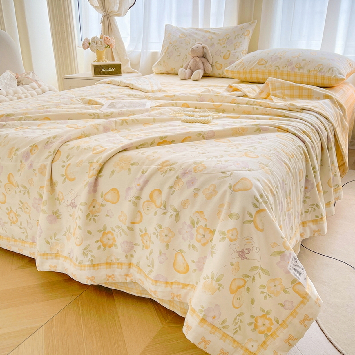 91家纺网 家纺一手货源 找家纺 格子铺 2026新款全棉纯棉印花棉花夏被夏凉被空调被 淡梨语