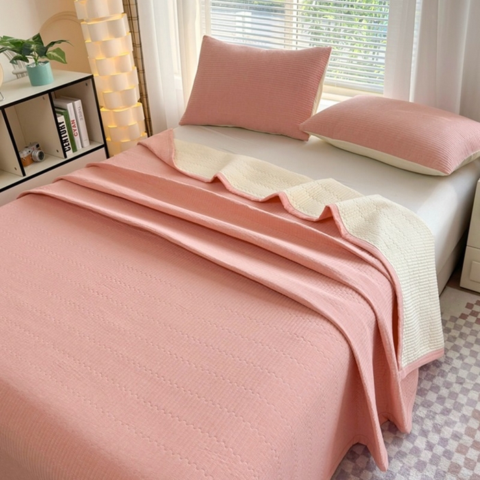 91家纺网 家纺一手货源 找家纺 梦精灵家纺 2026新款全棉纯棉色织水洗棉四件套绗缝夹棉床盖防滑床单四季通用米单人学生宿舍 桔红