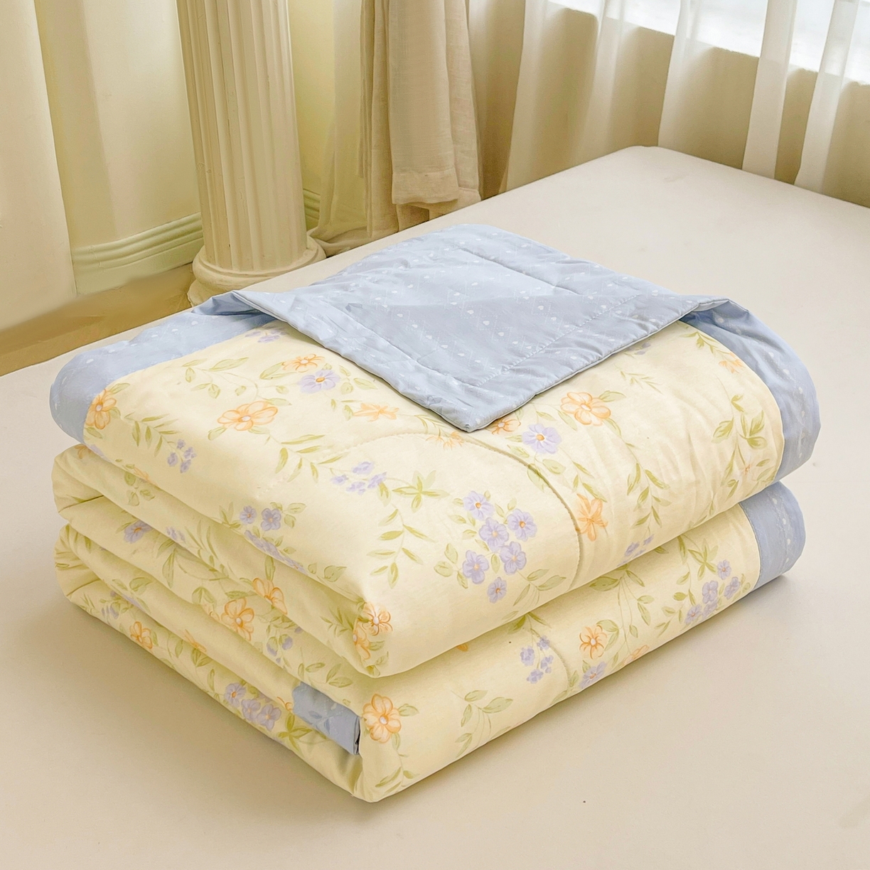 91家纺网 家纺一手货源 找家纺 格子铺 2026新款全棉纯棉印花棉花夏被夏凉被空调被 花诺