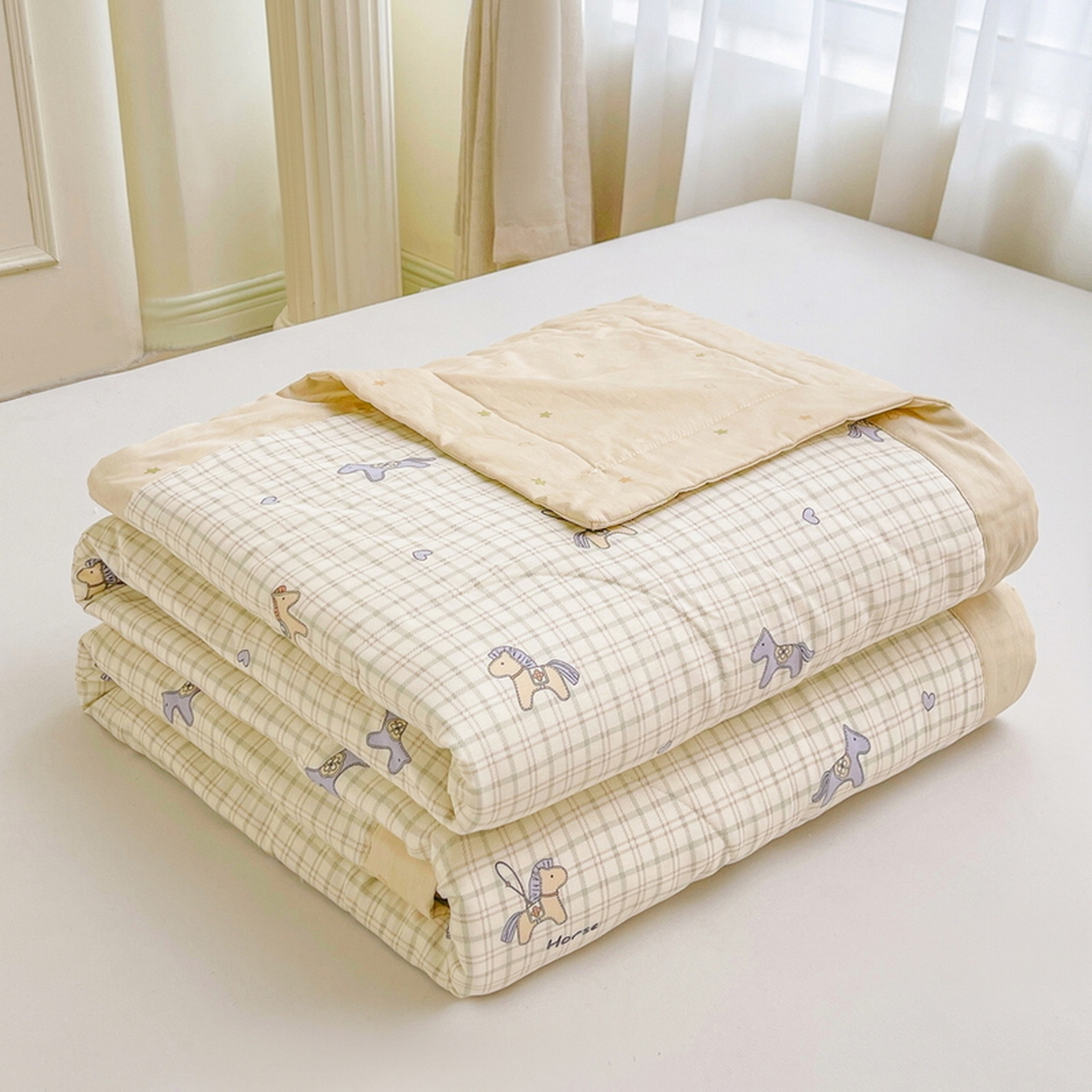 91家纺网 家纺一手货源 找家纺 格子铺 2026新款全棉纯棉印花棉花夏被夏凉被空调被 马到成功